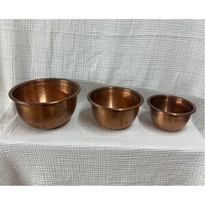 Vintage Copper Mixing Bowl Set of 3 Nesting Made in India